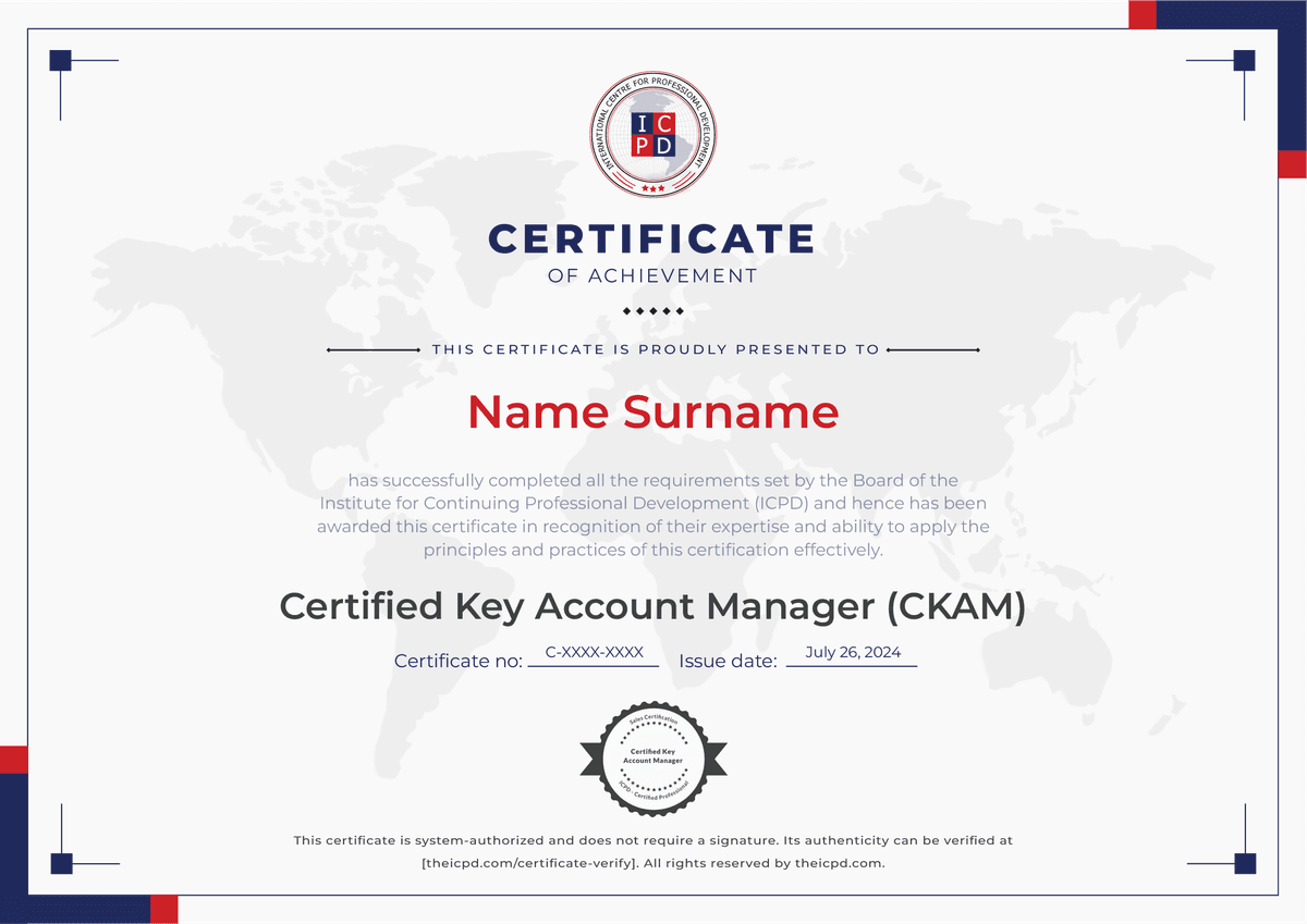 Certified Key Account Manager Sample Certificate