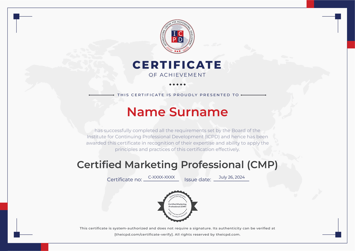 Certified Marketing Professional Sample Certificate