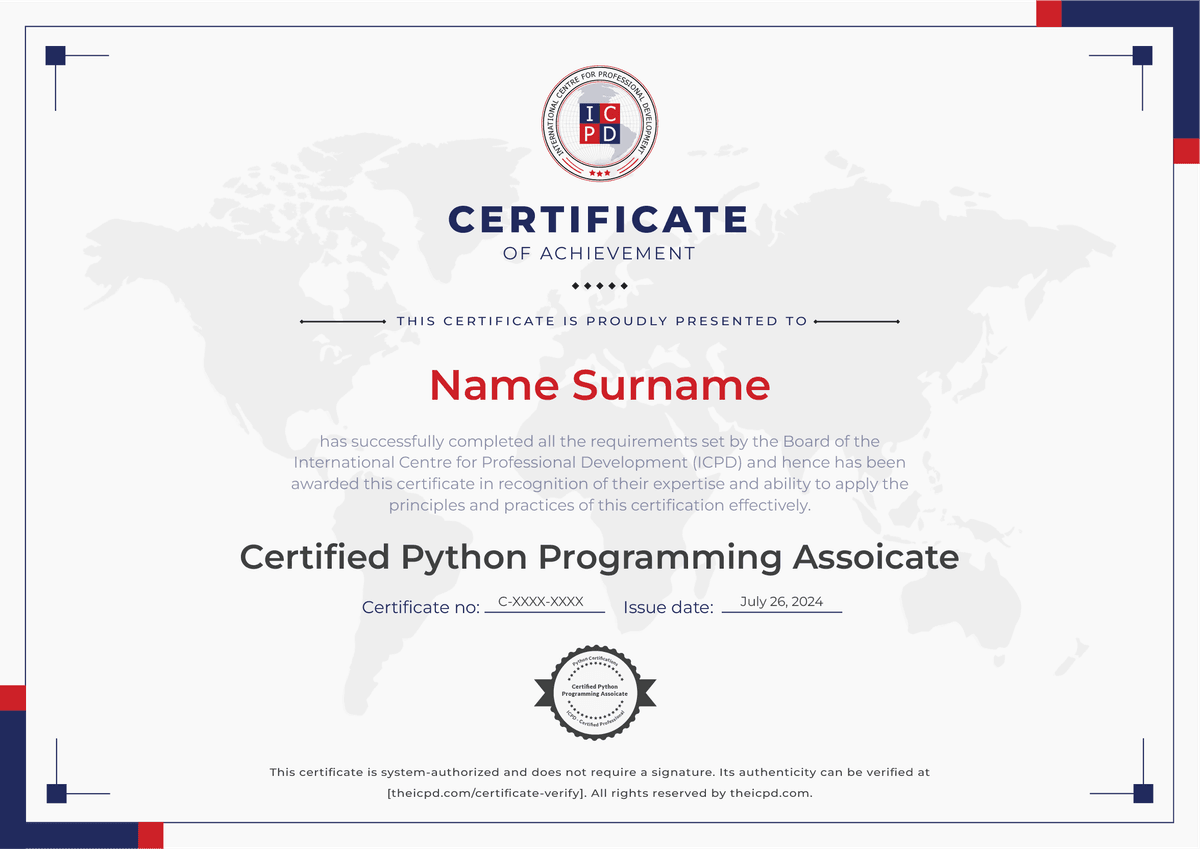 Certified Python Programming Associate Sample Certificate