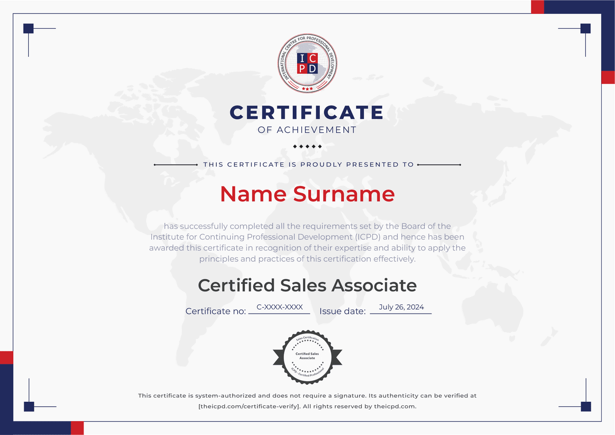 Certified Sales Associate Sample Certificate