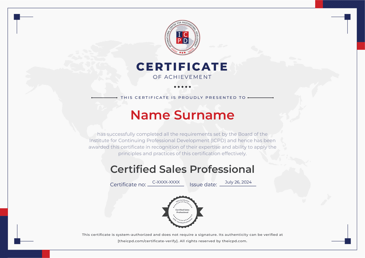 Certified Sales Professional Sample Certificate