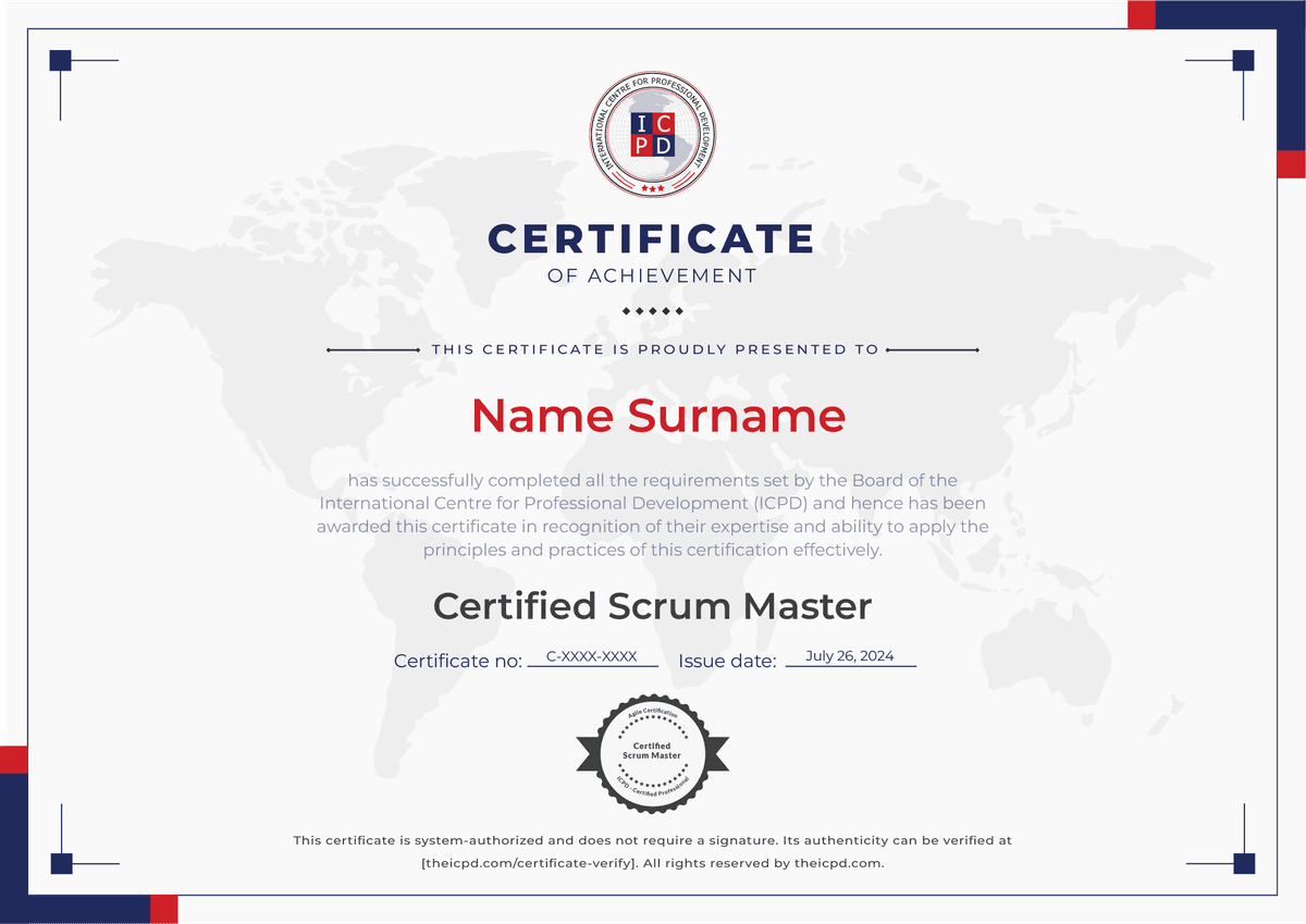 Certified Scrum Master Sample Certificate
