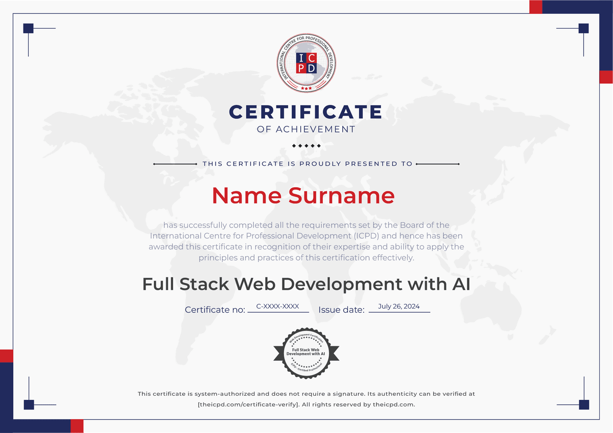 Full Stack Web Development with AI Integration Sample Certificate
