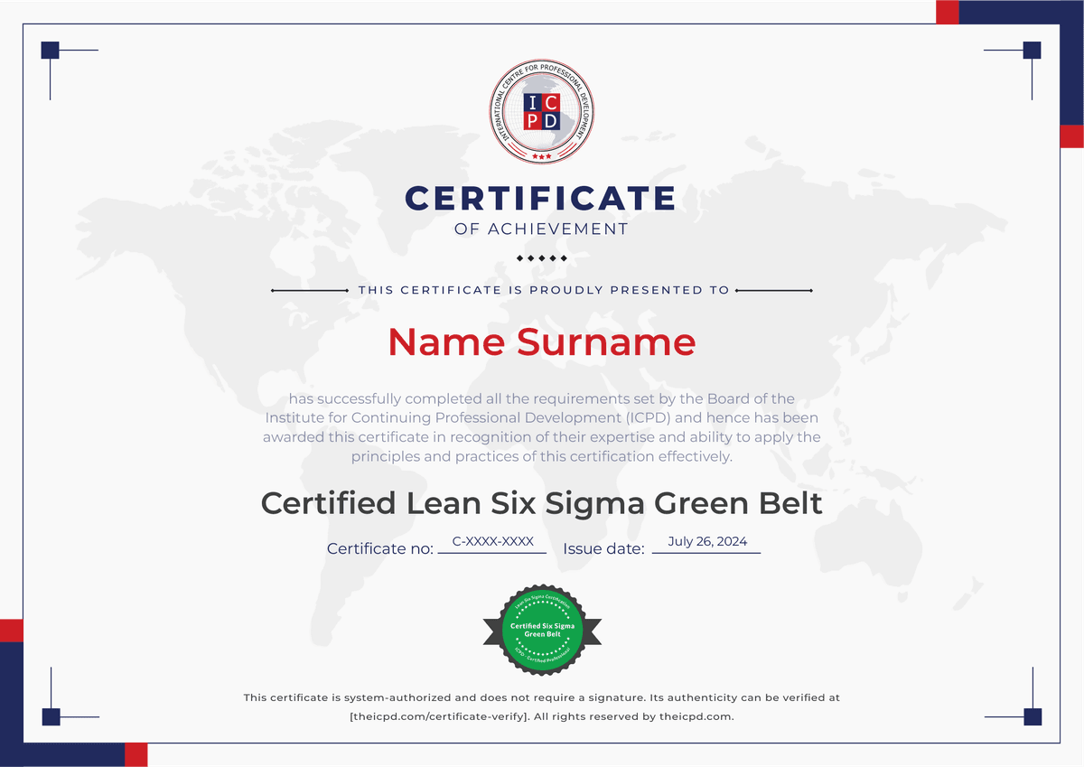 Lean Six Sigma Green Belt Certification Sample Certificate