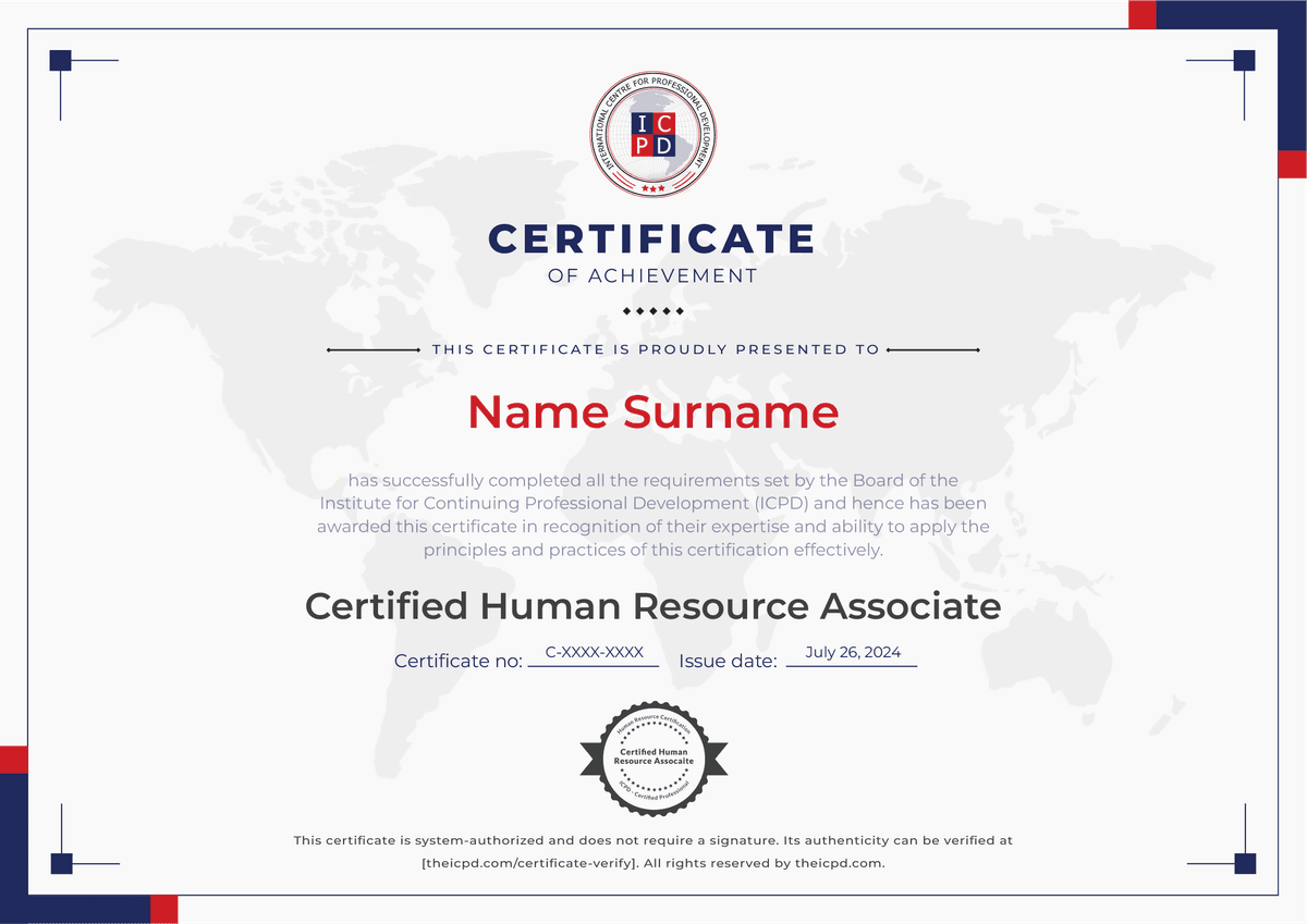 Certified Human Resource Associate Sample Certificate
