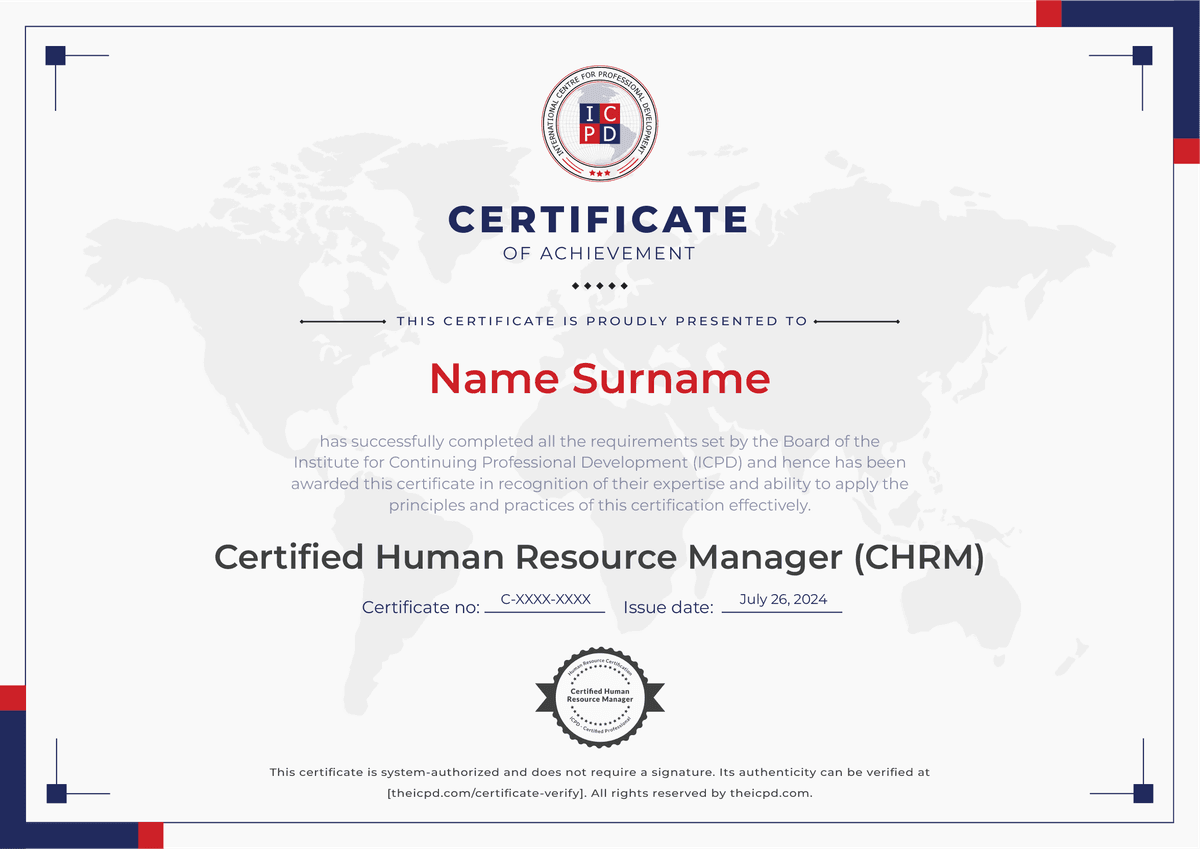 Certified Human Resource Manager Sample Certificate