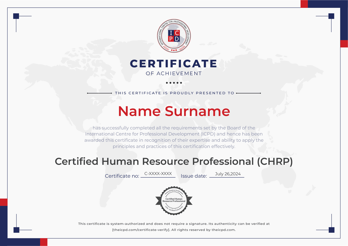 Certified Human Resource Professional Sample Certificate