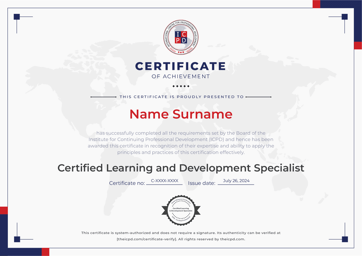Certified Learning and Development Specialist Sample Certificate