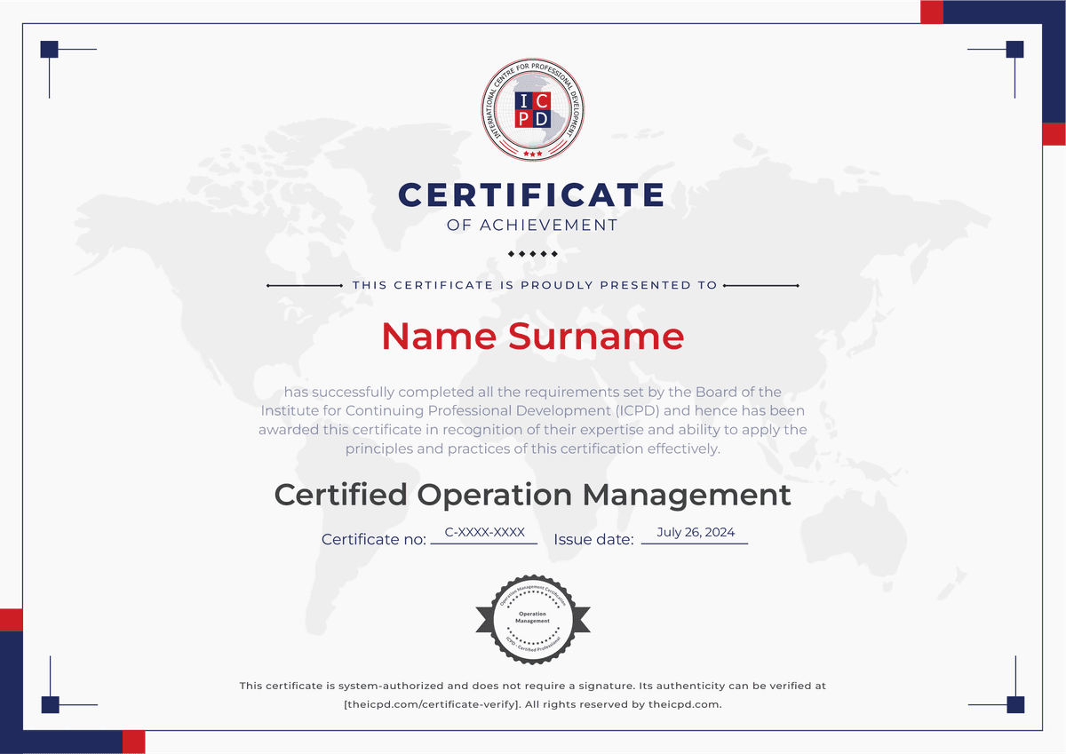 Certified Operations Manager Sample Certificate