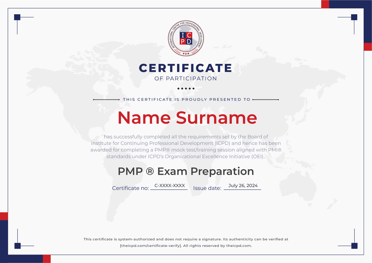 Project Management Professional (PMP)® Sample Certificate