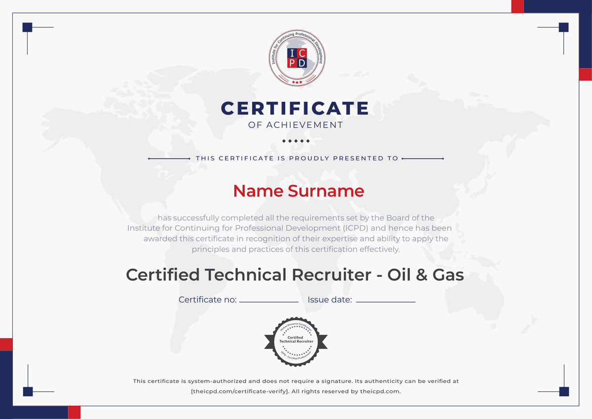 Certified Technical Recruiter - Oil & Gas Sample Certificate