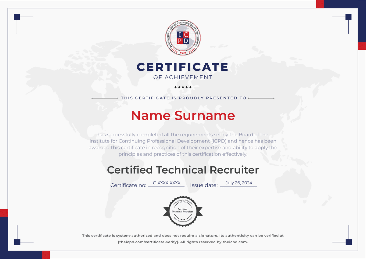 Certified Technical Recruiter Sample Certificate